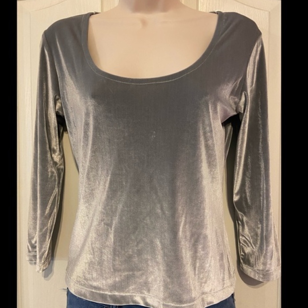 Silver Boat Neck Long Sleeve Shirt